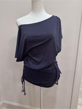 Lucky Brand Navy One-Shoulder Swim Coverup